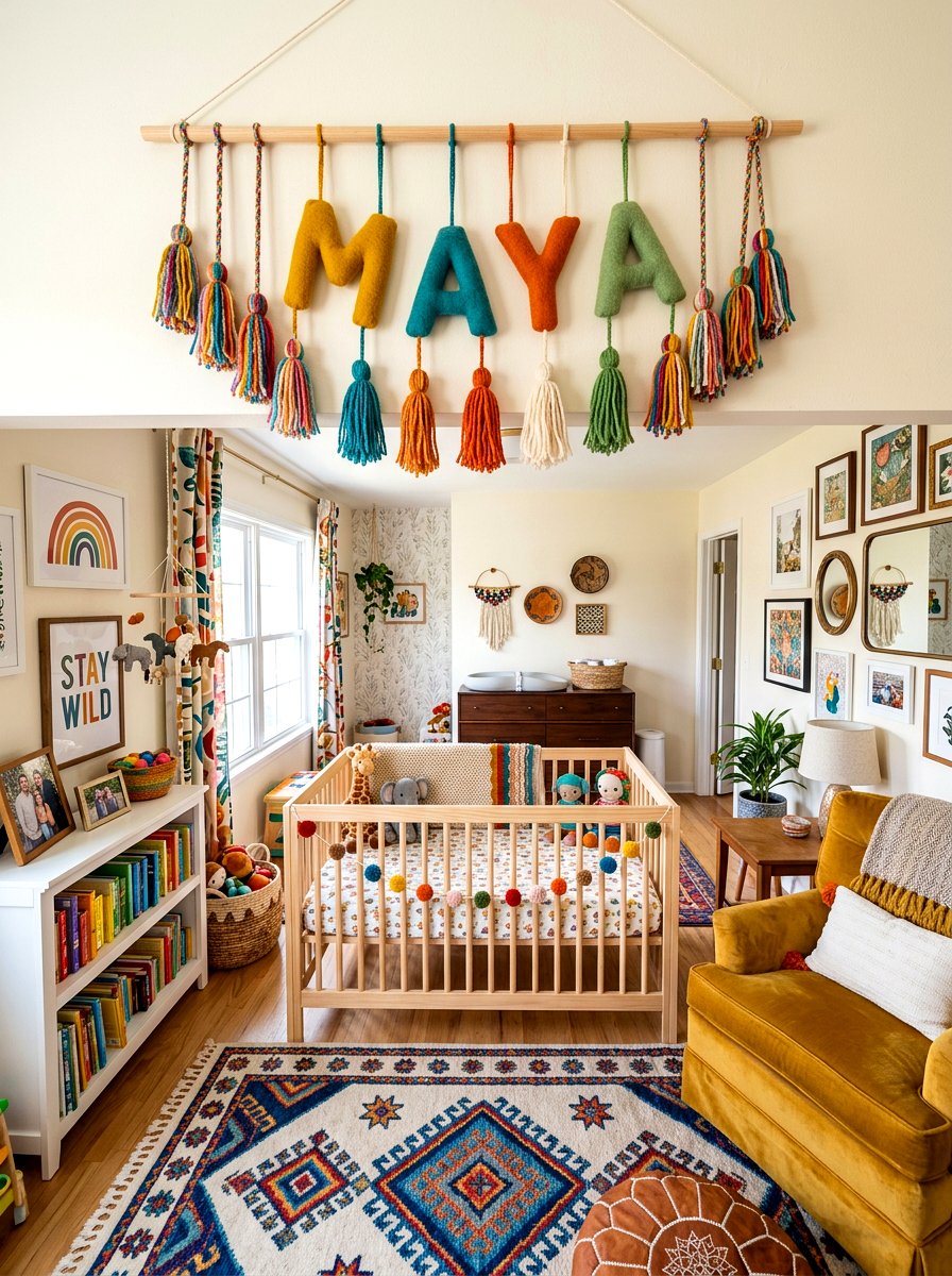 Tassel Name Garland - 30 nursery name wall ideas