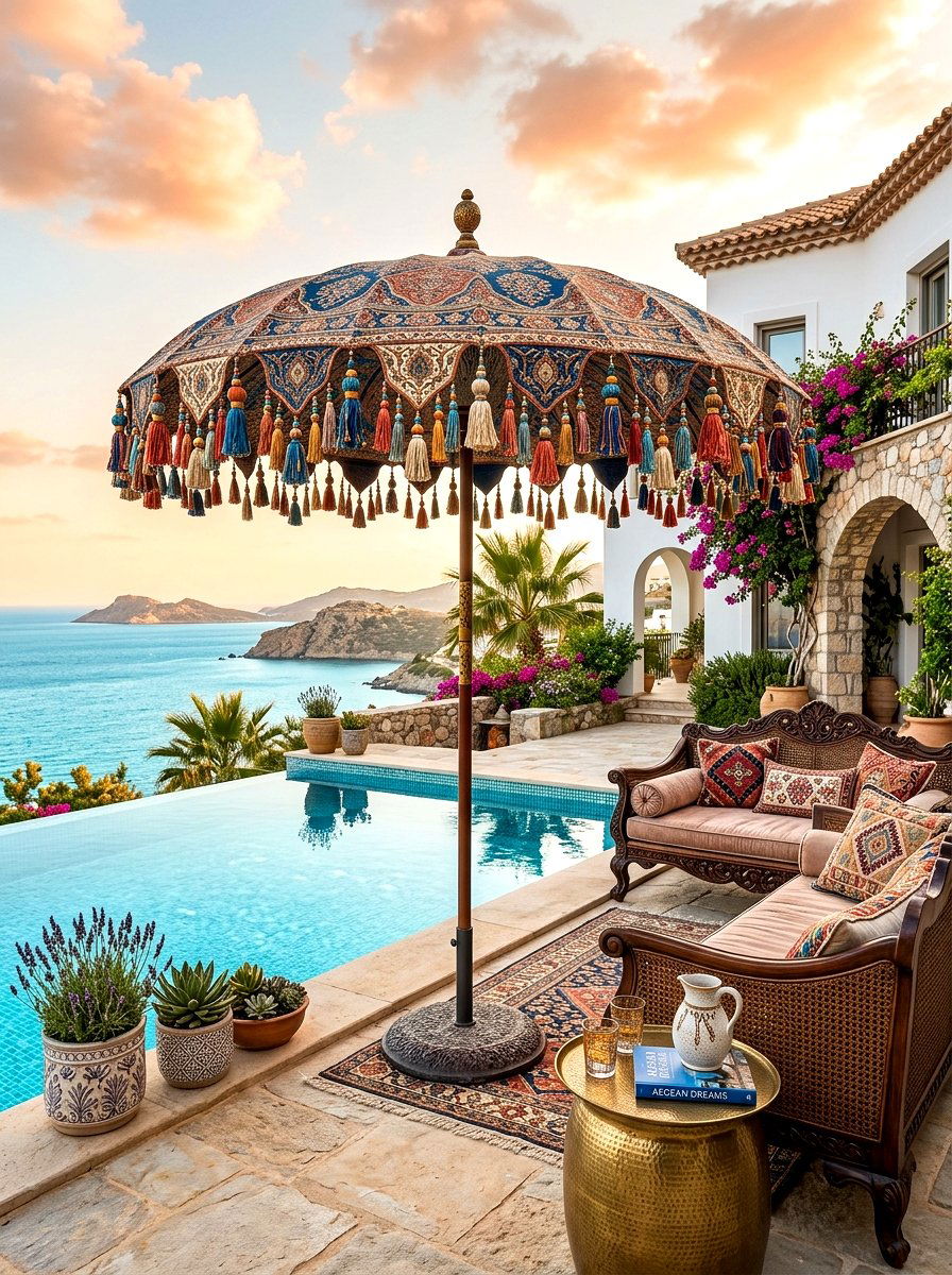 Tassel Pool Umbrella - 30 pool umbrella ideas