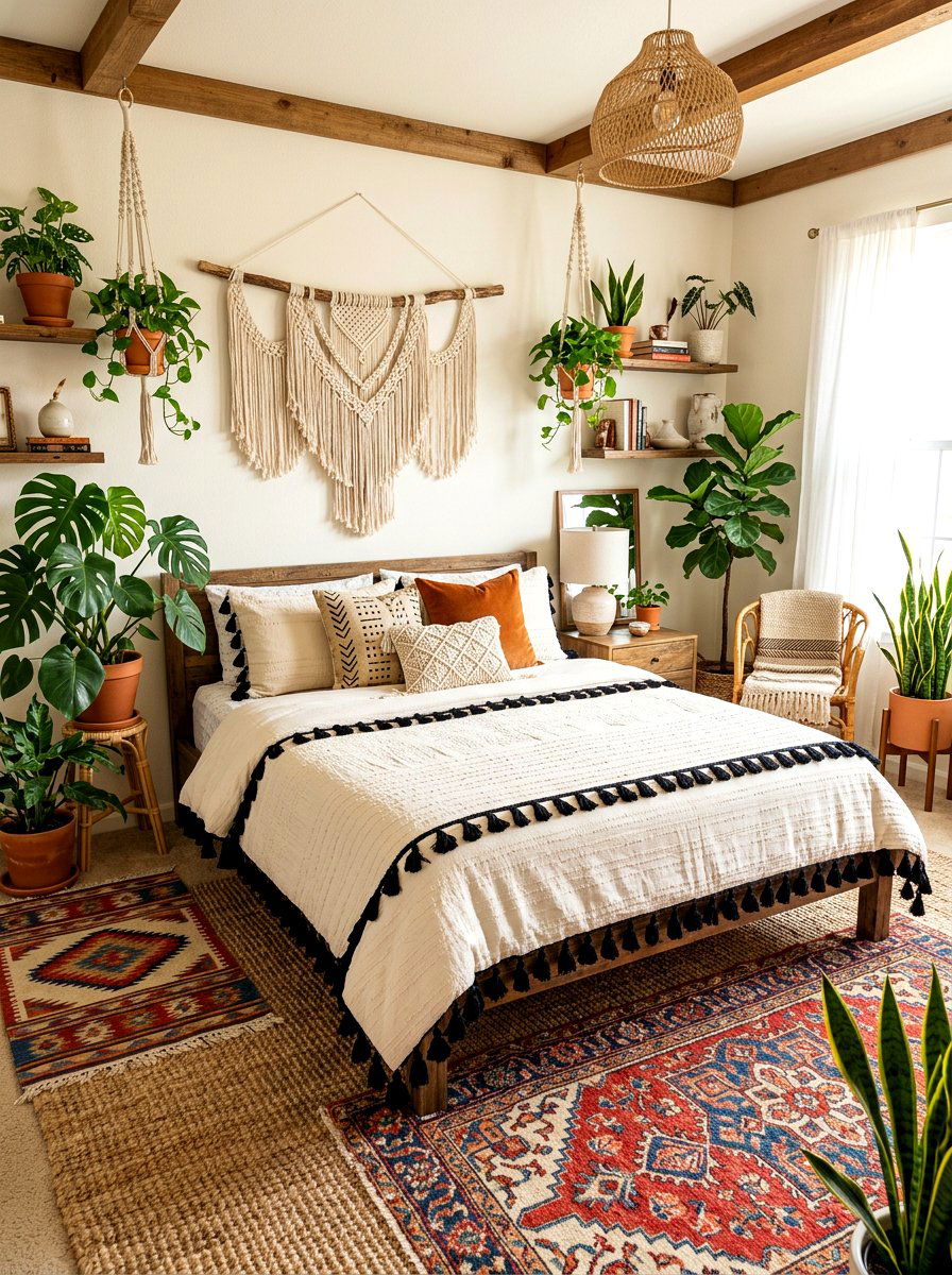 Tassel Trim Boho Bedding - 30 contrast trim bedding bedroom ideas