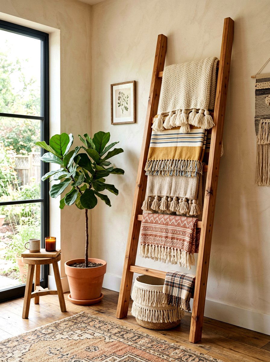 Tassel Wooden Ladder - 30 tassel decor living room ideas