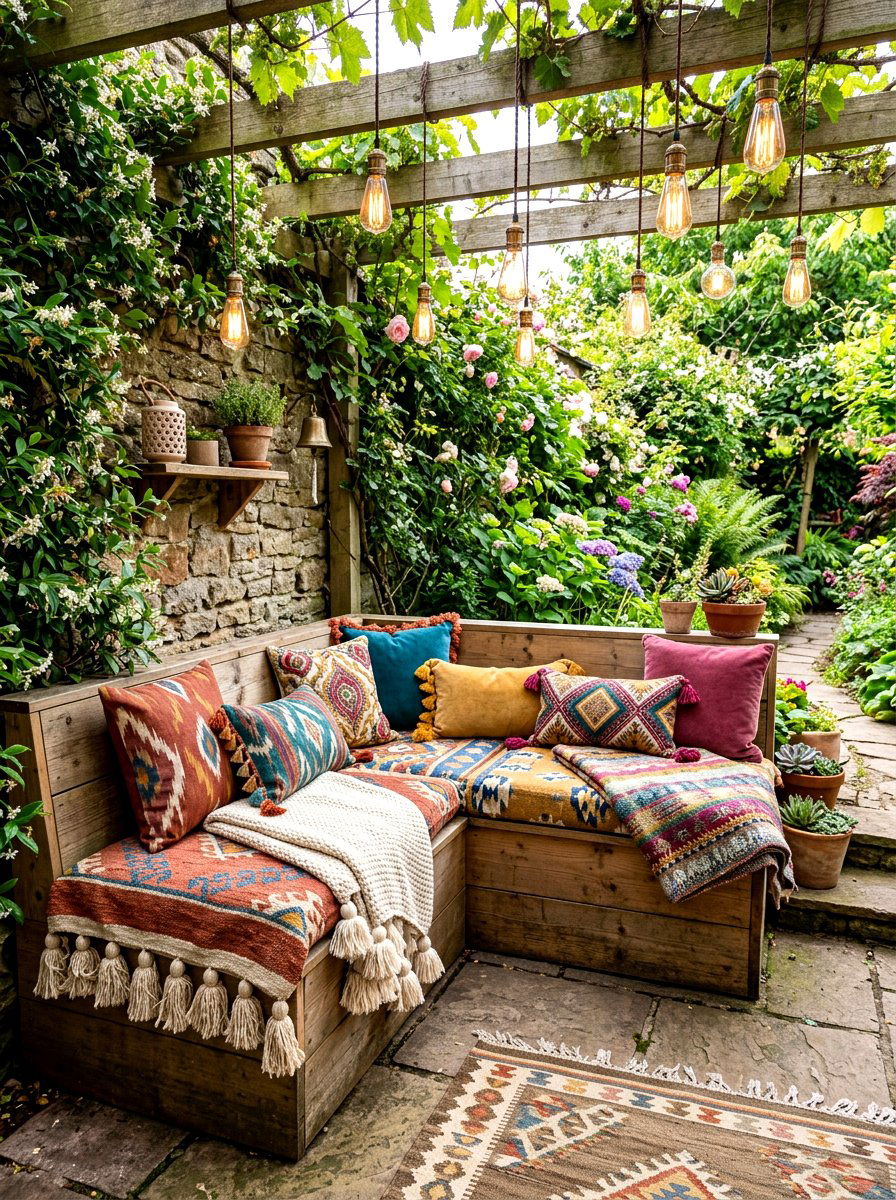 Tassel bench cushion - 30 boho patio cushion ideas