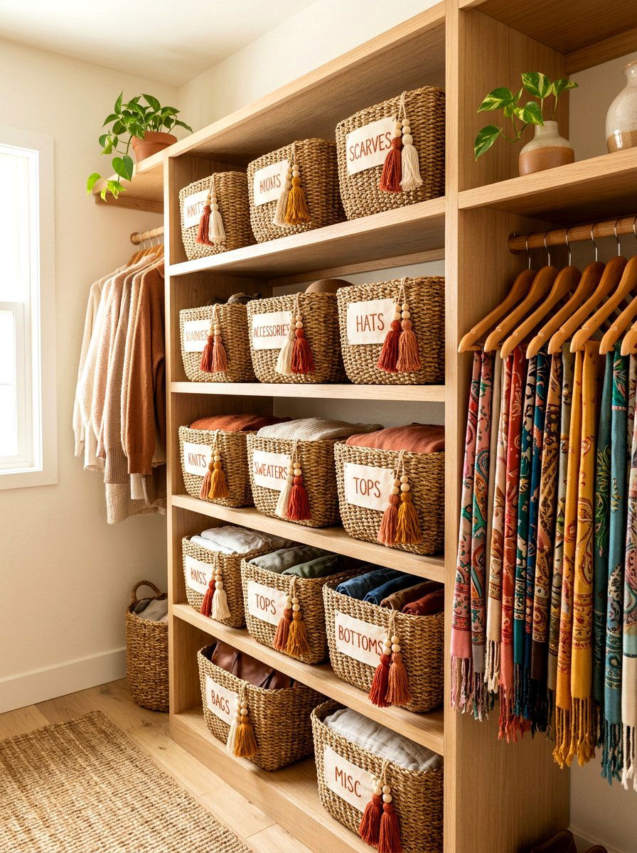 Tassel boho closet basket labels - 30 closet basket labels ideas