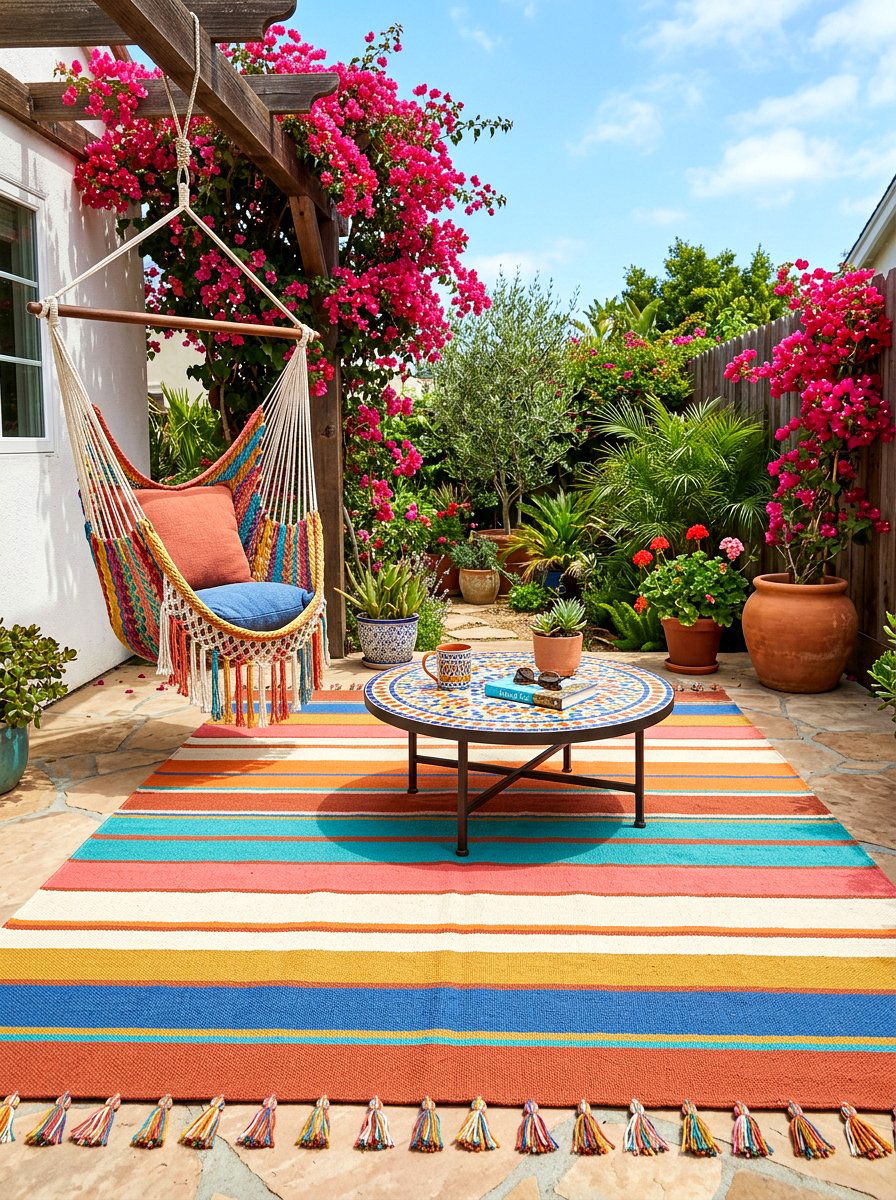 Tassel striped outdoor rug - 30 striped outdoor rug ideas