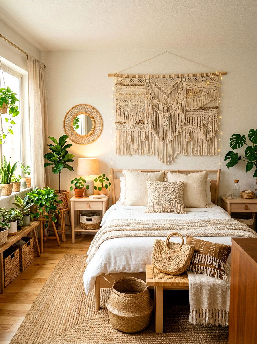 Tassel wall tapestry for boho vibe - 30 no paint decor ideas