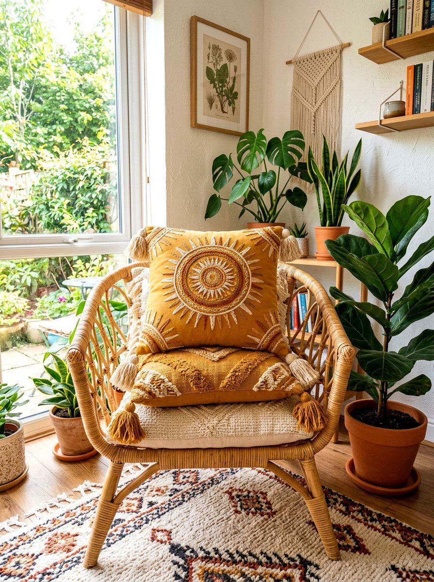 Tasseled Boho Cushion Stack - 30 layered throw pillow ideas