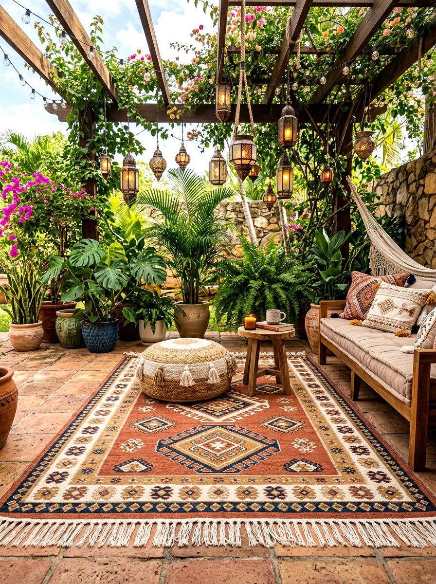 Tasseled Boho Outdoor Rug - 30 front porch rug ideas