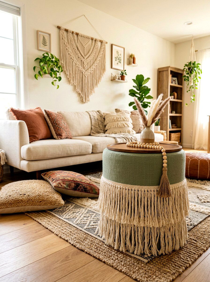Tasseled Fabric Side Table - 30 fabric covered side table ideas