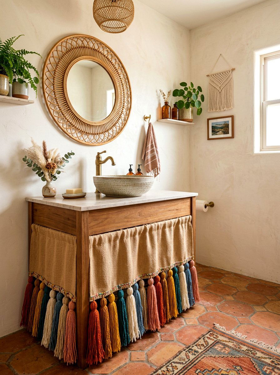 Tasseled Powder Room Sink Vanity - 30 skirted powder room sink ideas