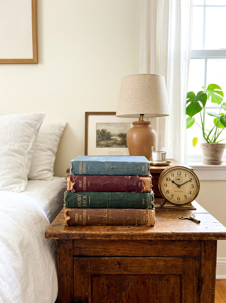 Tattered Book Stack Display - 30 antique bedroom decor ideas