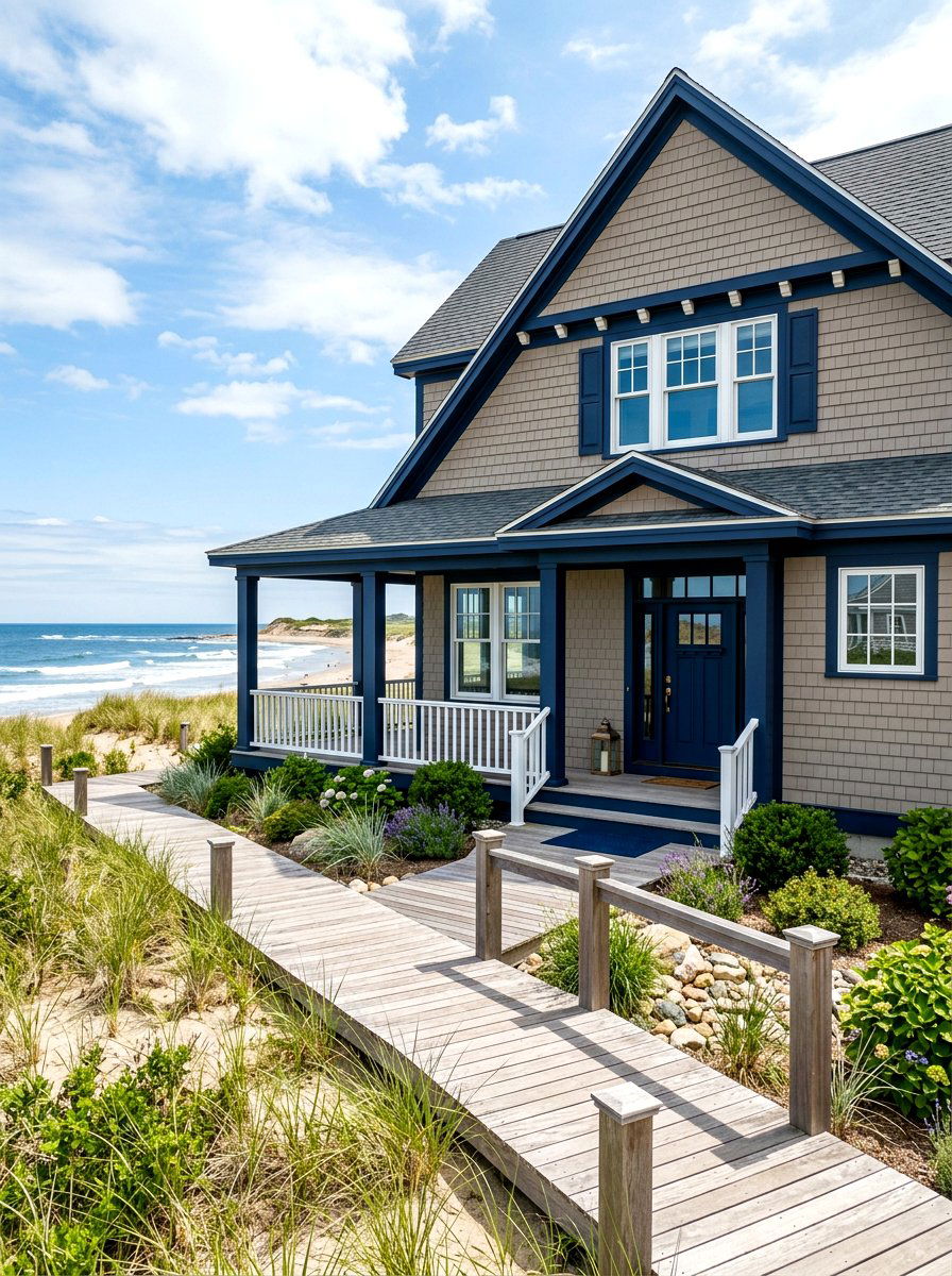 Taupe And Navy Blue Trim - 30 taupe exterior ideas