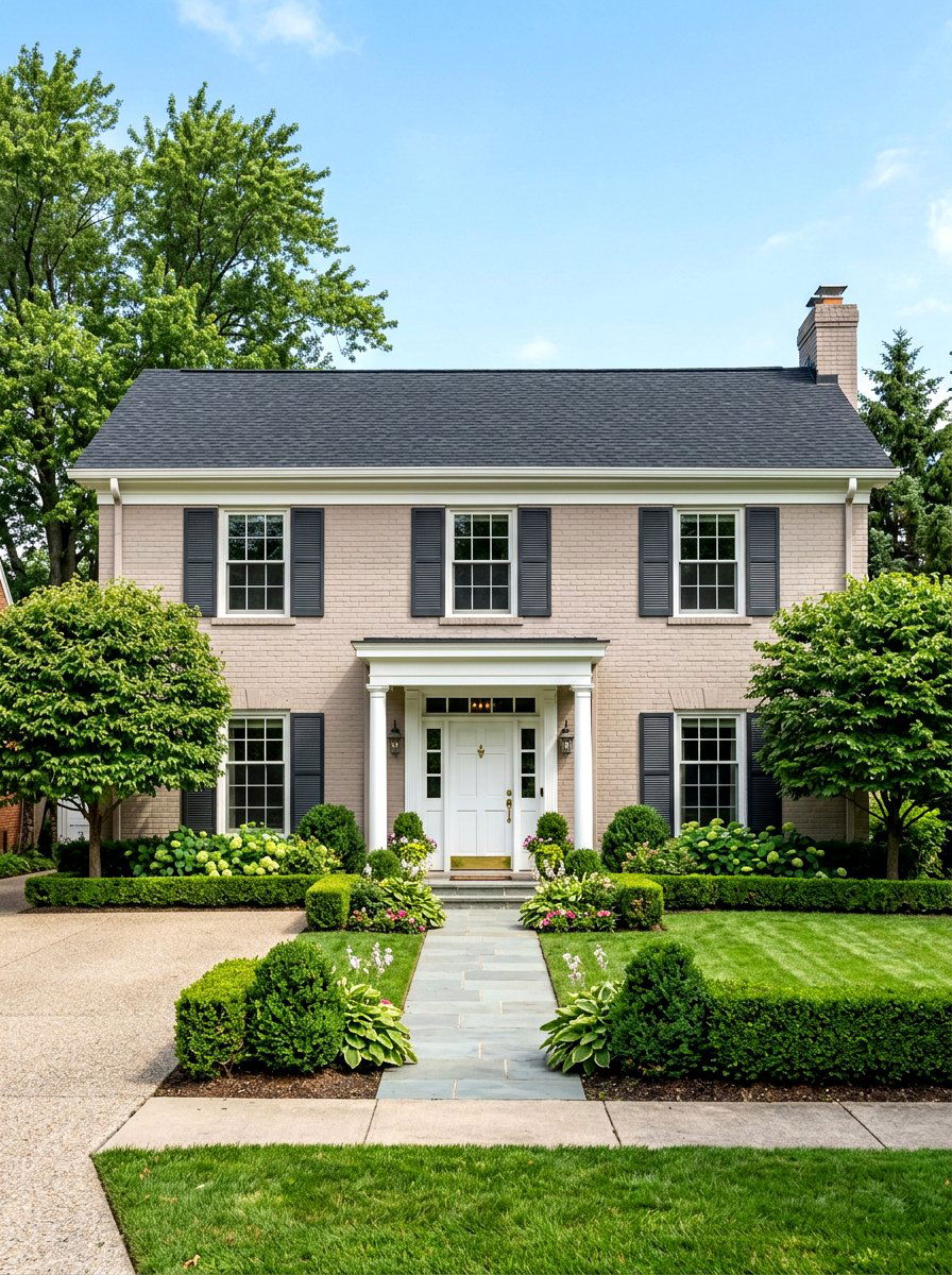 Taupe Brick With Dark Shutters - 30 taupe exterior ideas