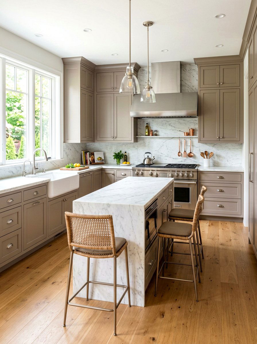 Taupe Kitchen Cabinets With White Marble - 30 taupe kitchen ideas