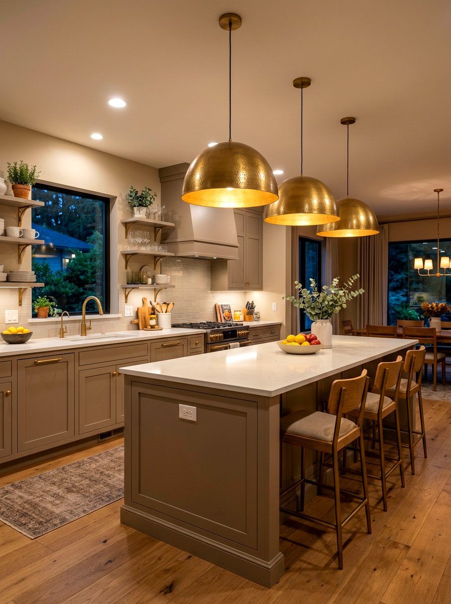 Taupe Kitchen With Brass Lighting - 30 taupe kitchen ideas
