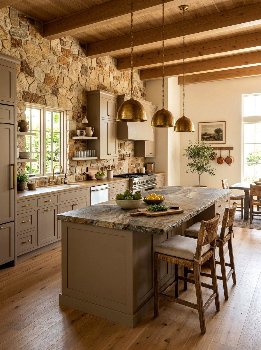 Taupe Kitchen With Natural Stone Backsplash - 30 taupe kitchen ideas