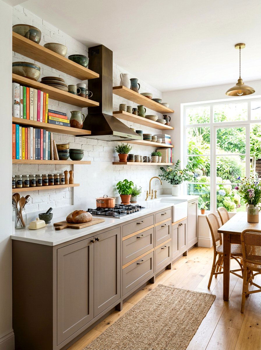Taupe Kitchen With Open Shelving - 30 taupe kitchen ideas