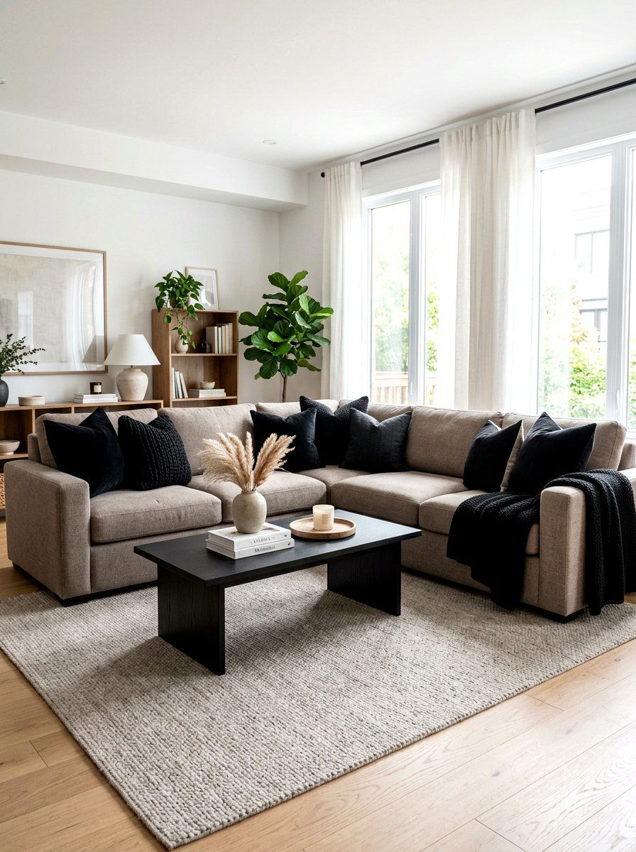 Taupe Sectional Black Pillows - 30 taupe and black living room ideas