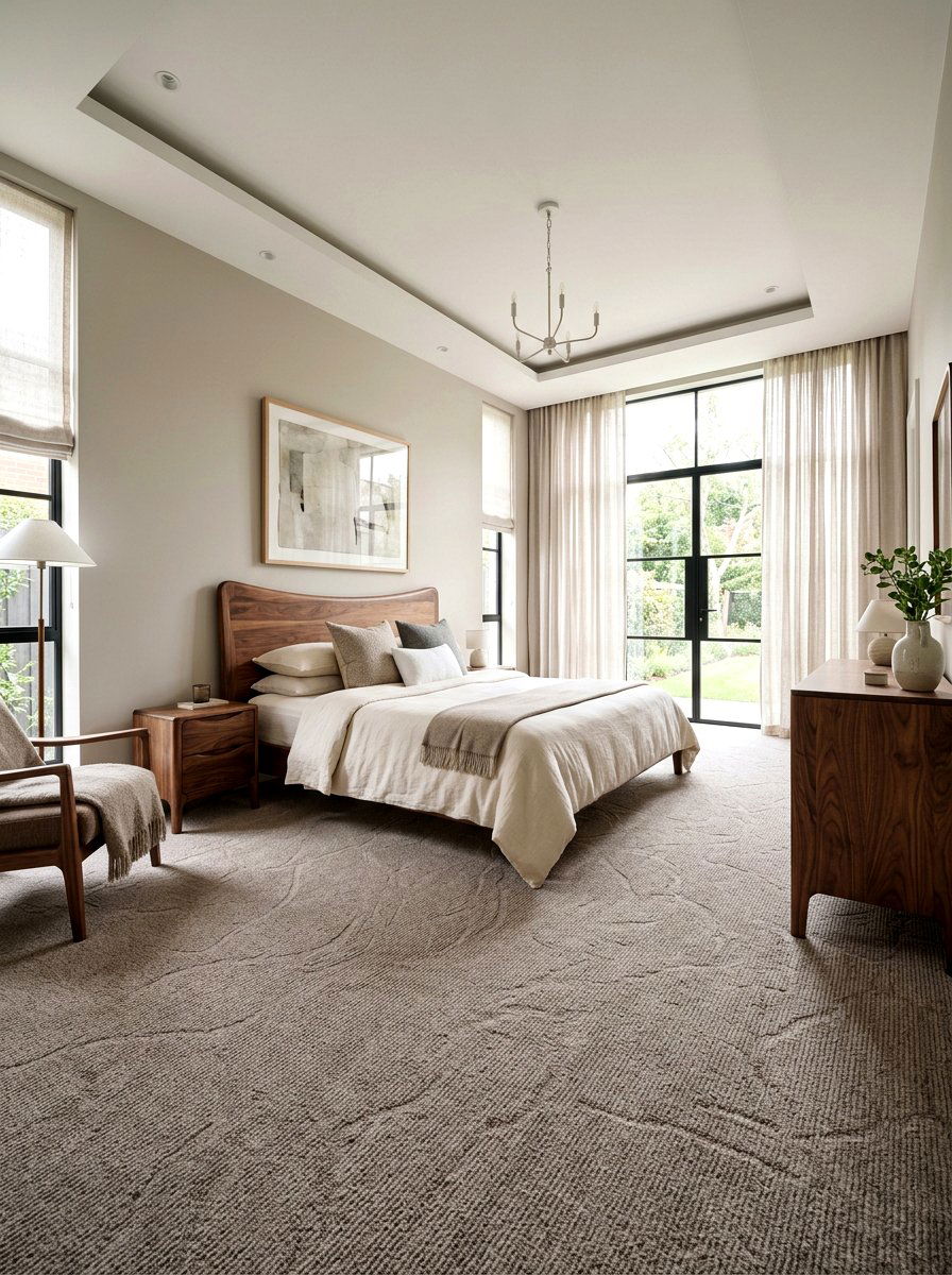 Taupe carpet with walnut furniture - 30 taupe and walnut bedroom ideas