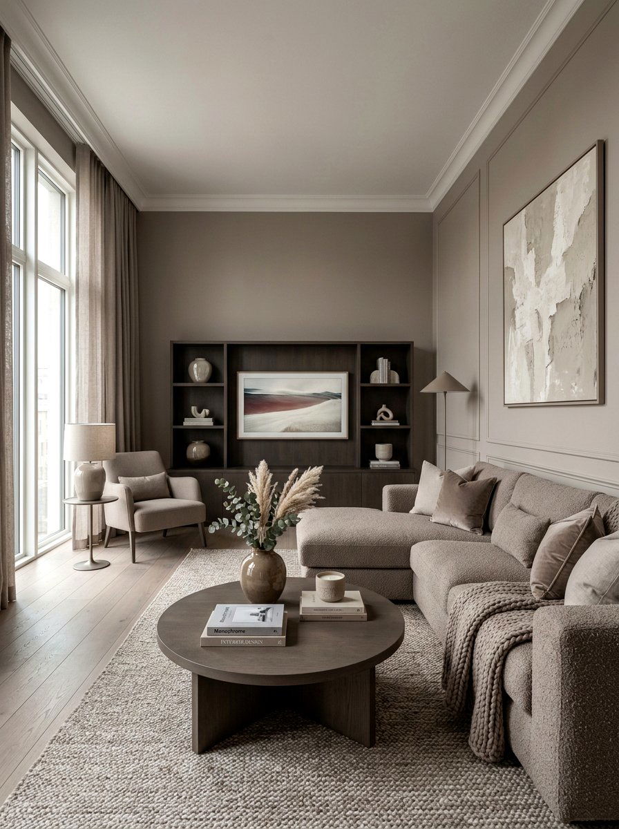 Taupe monochrome living room - 30 earth tone living space ideas