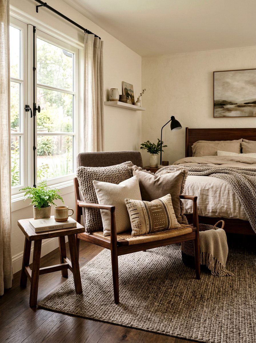 Taupe throw pillows on walnut furniture - 30 taupe and walnut bedroom ideas