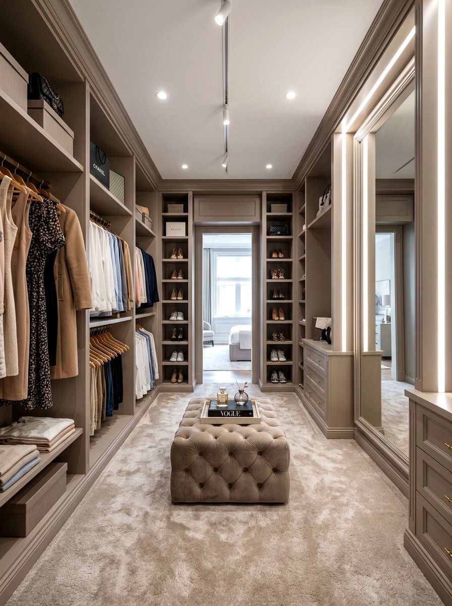 Taupe walk in closet - 30 taupe room ideas