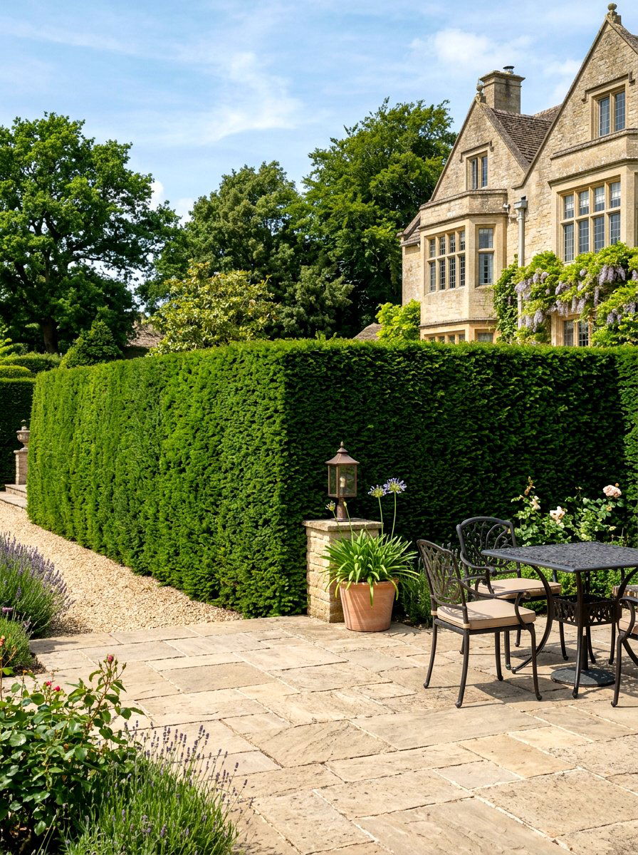 Taxus Yew Wall - 30 hedge wall patio ideas