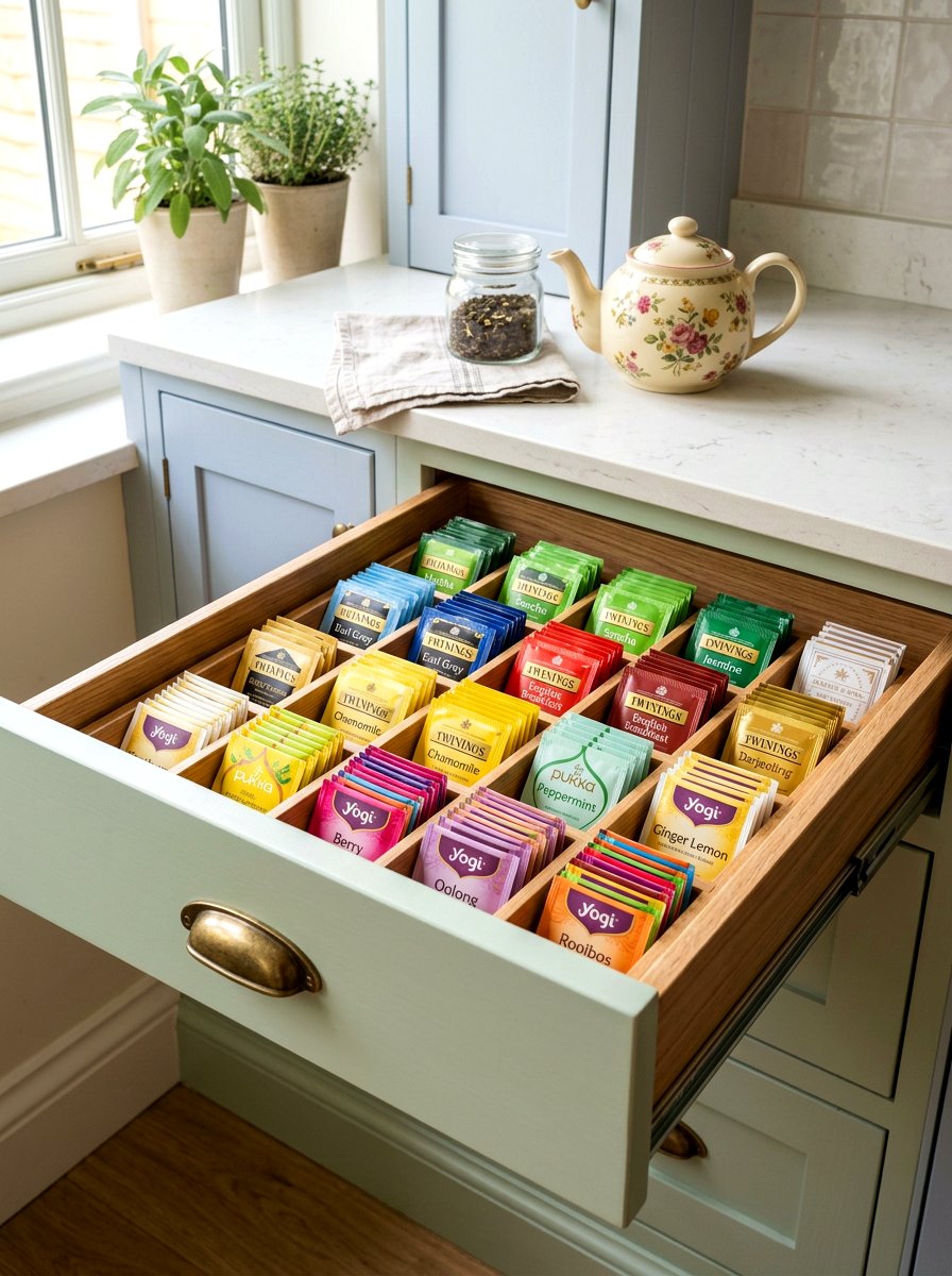 Tea Bag Organizer Tray - 30 kitchen drawer divider ideas