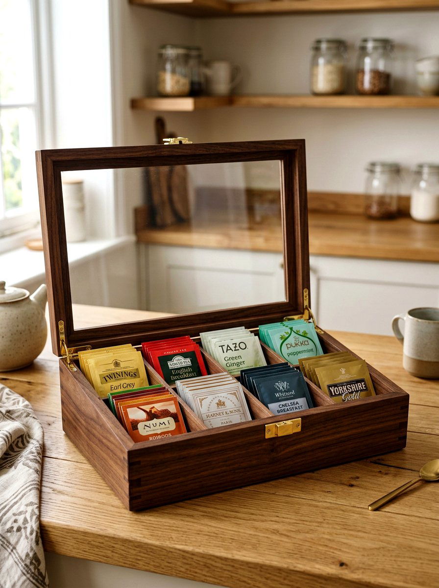 Tea Bag Storage Box - 30 organizing a tiny pantry ideas