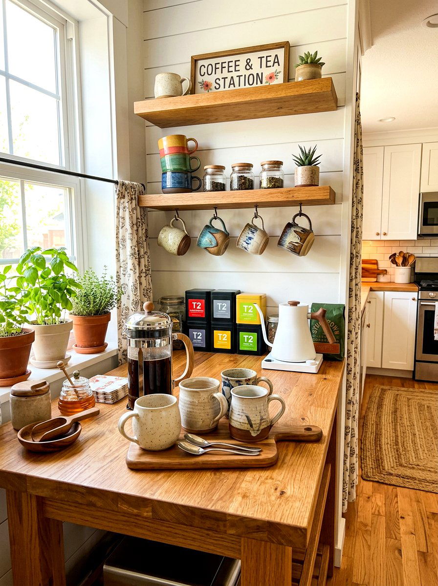 Tea Coffee Station - 30 glass cabinet decor ideas