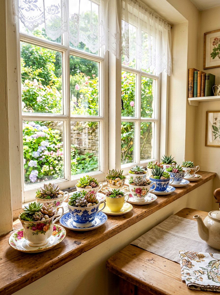 Tea Cup Succulent Garden - 30 indoor succulent garden ideas