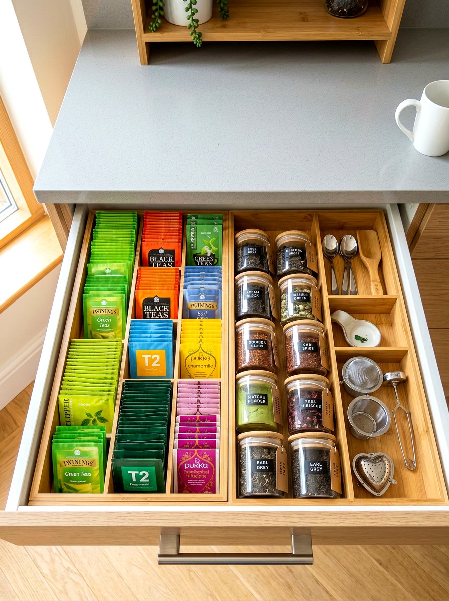 Tea Drawer Organizer - 30 tea station ideas