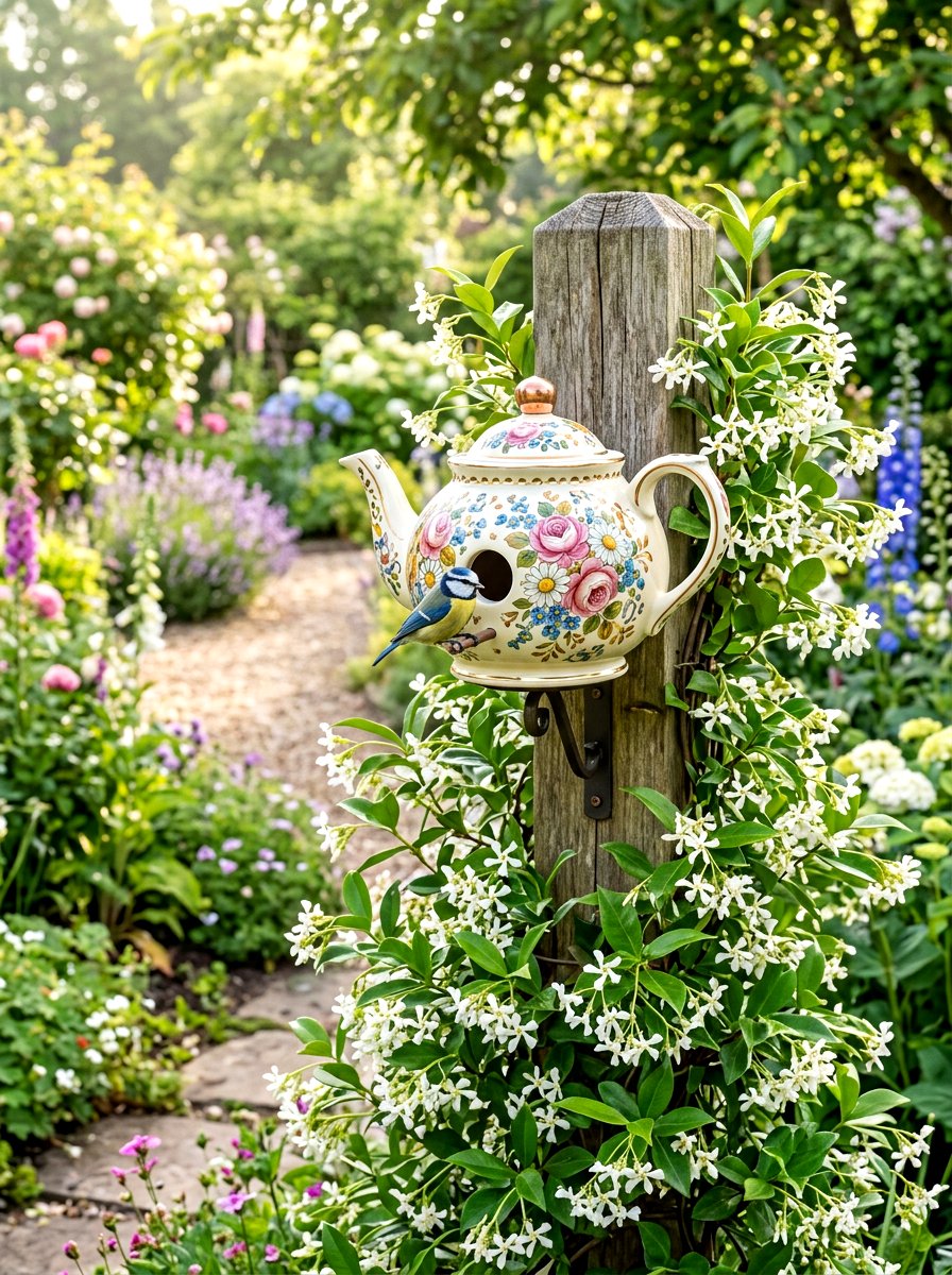 Tea Pot Birdhouse - 30 repurposed garden decor ideas