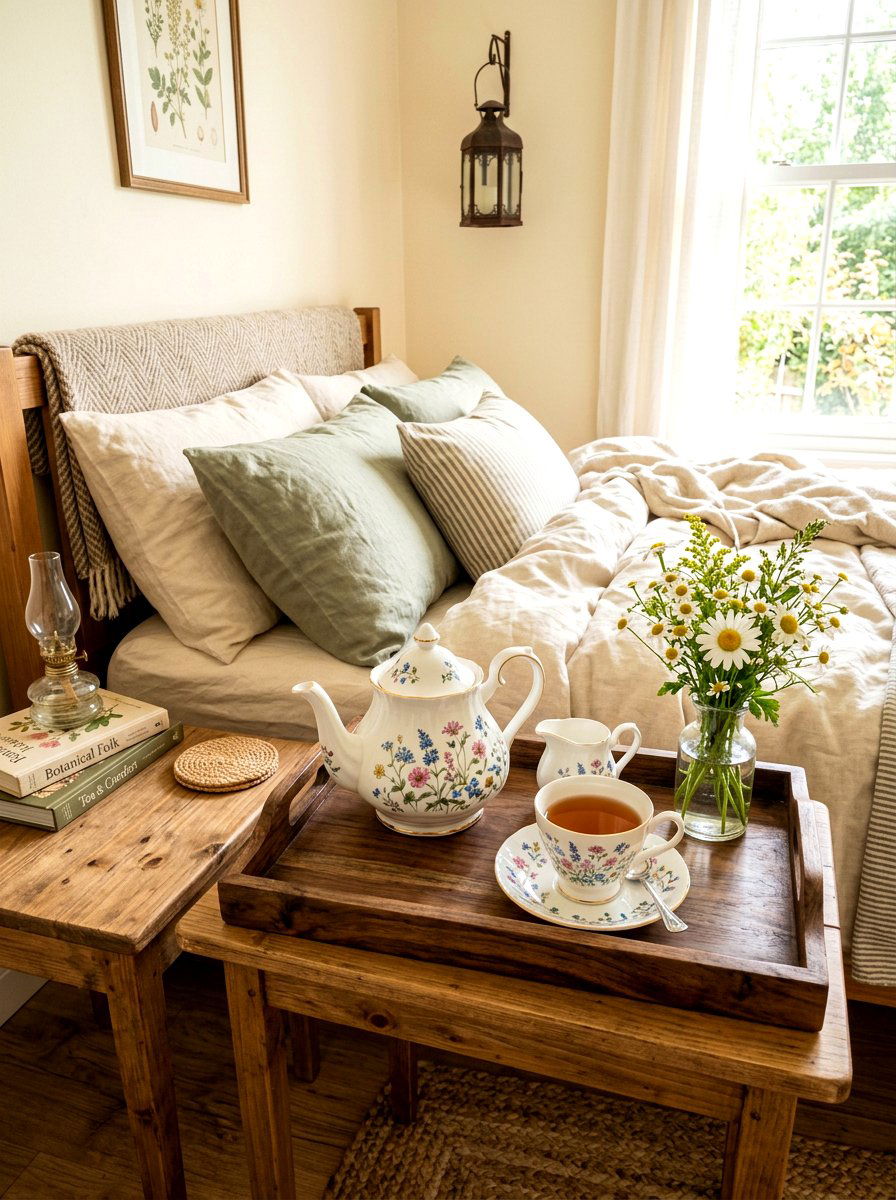 Tea Set On Bedside Table - 30 phone free bedroom ideas