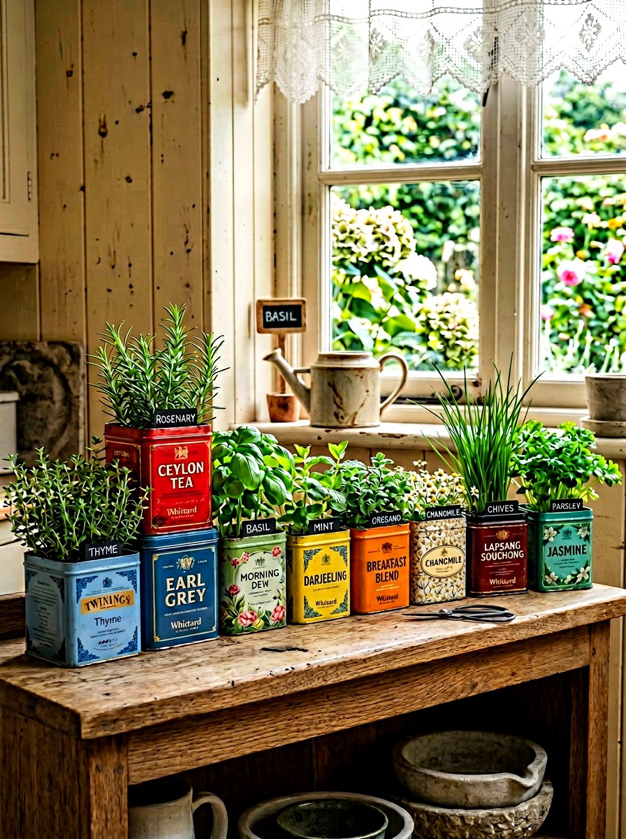 Tea Tin Herb Garden - 30 herb container garden ideas