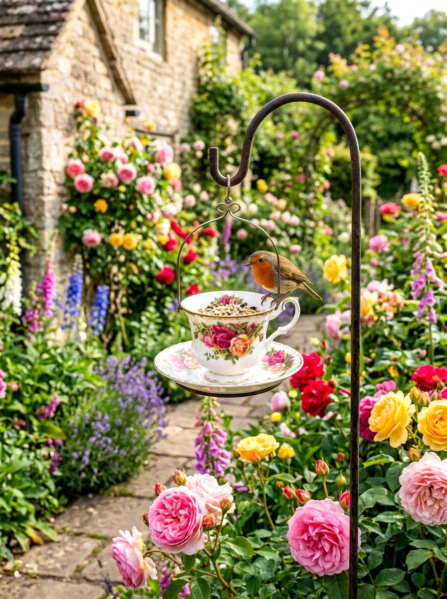 Tea cup bird feeder - 30 bird feeder garden ideas