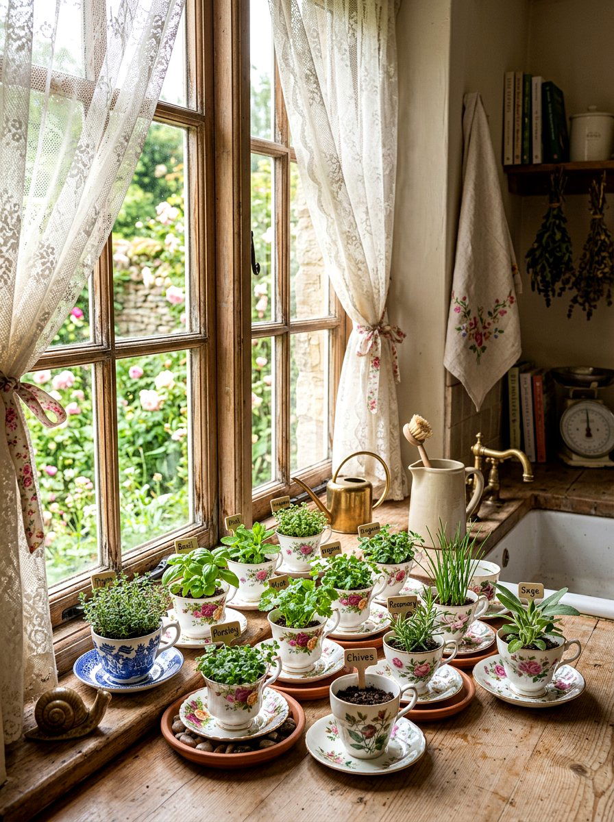 Tea cup herb garden - 30 kitchen herb garden ideas