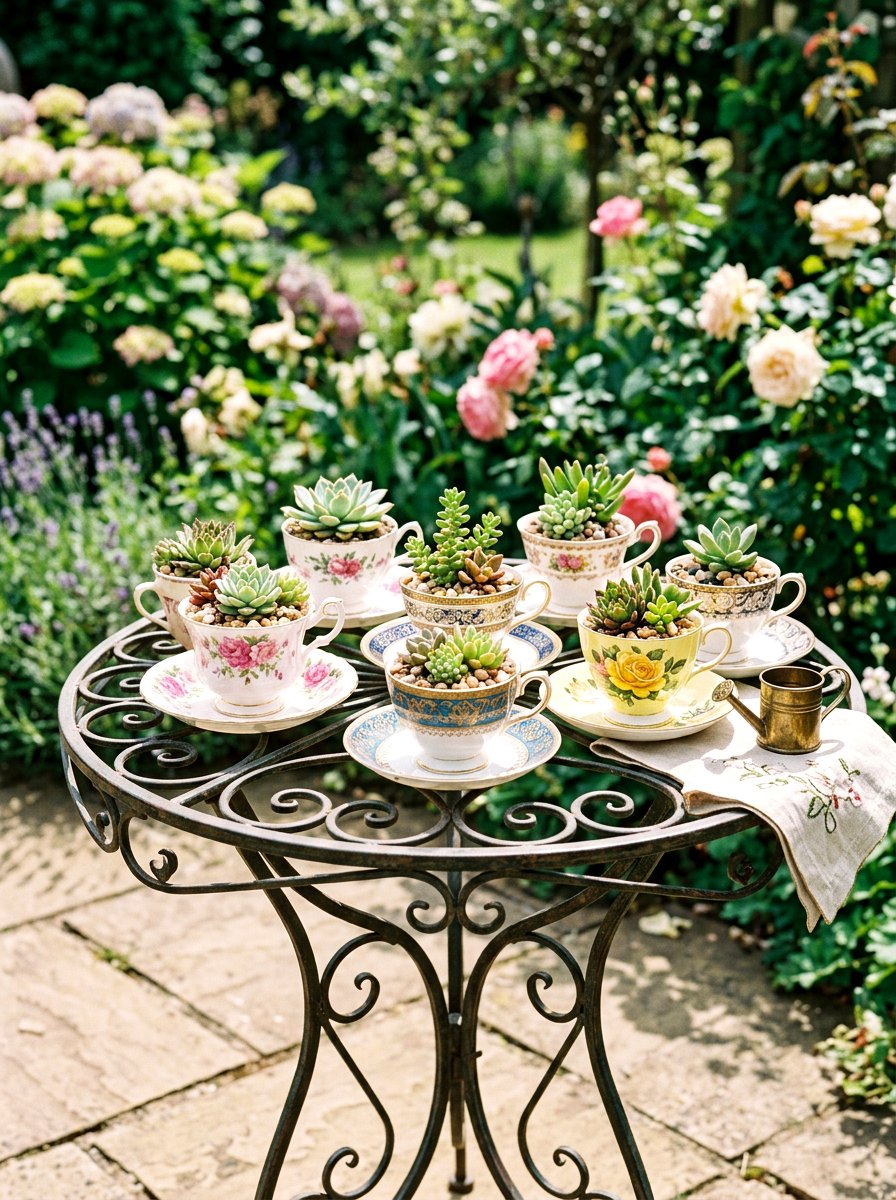 Teacup Succulent Planter - 30 budget container garden ideas