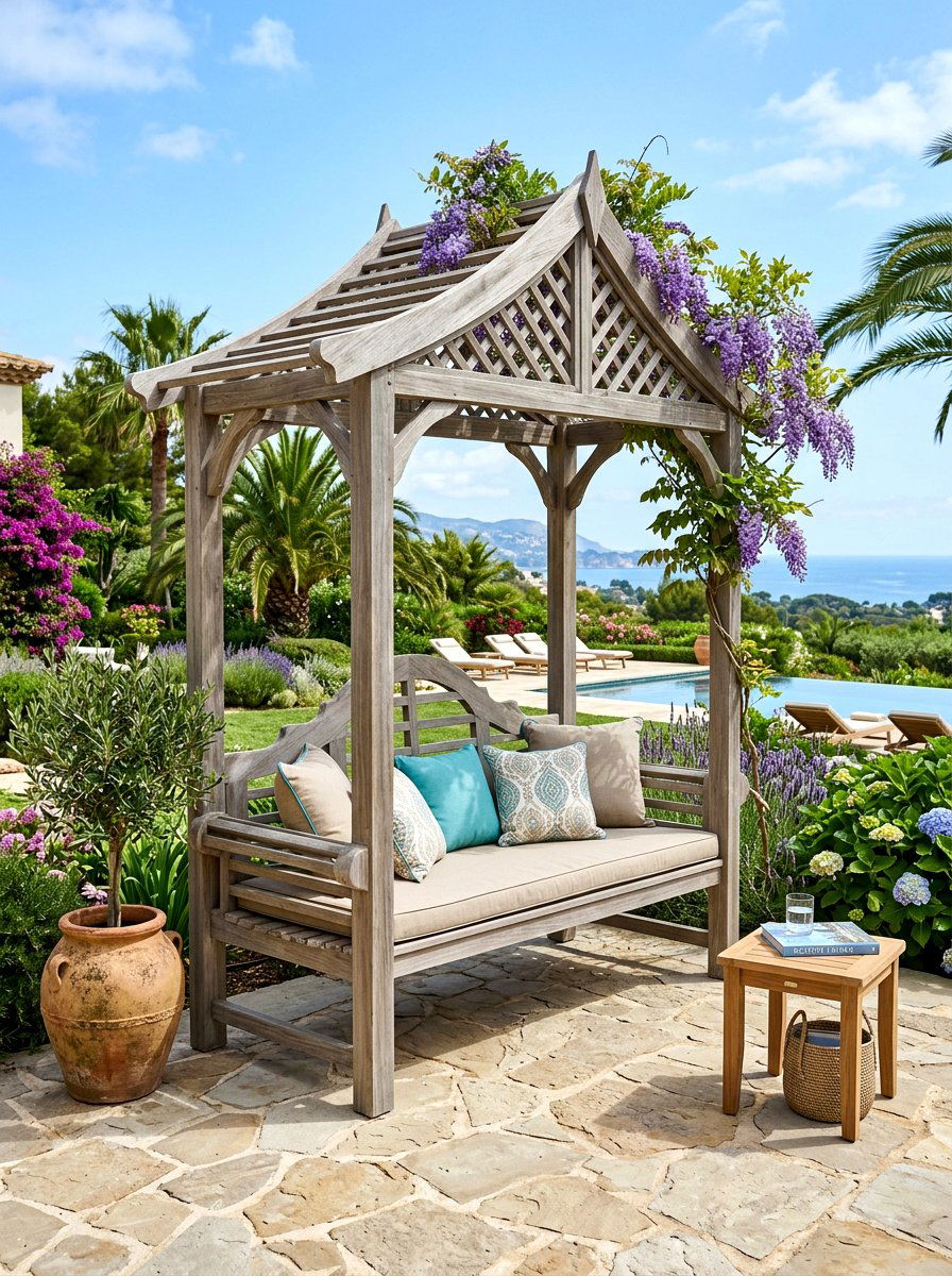 Teak Arbor Seat - 30 arbor bench ideas