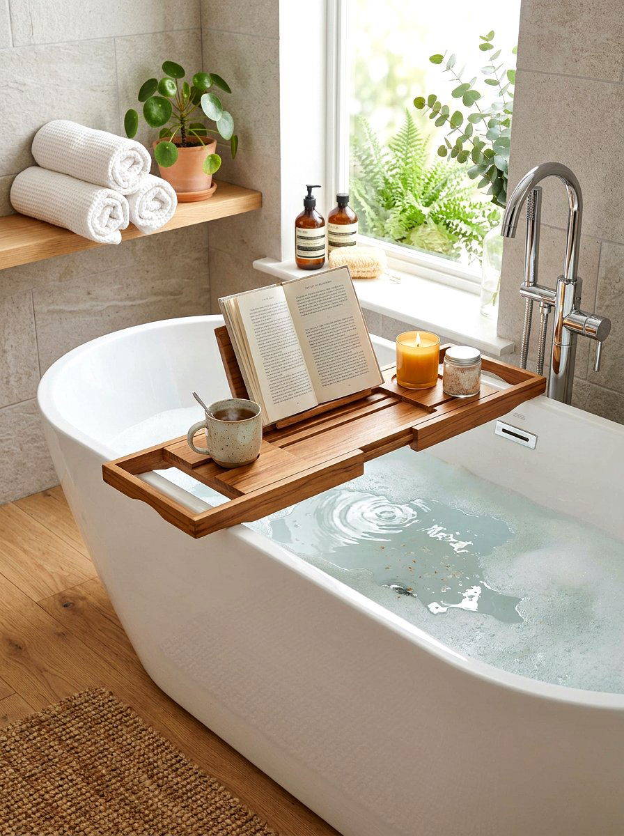 Teak Bath Caddy - 30 nontoxic bathroom ideas