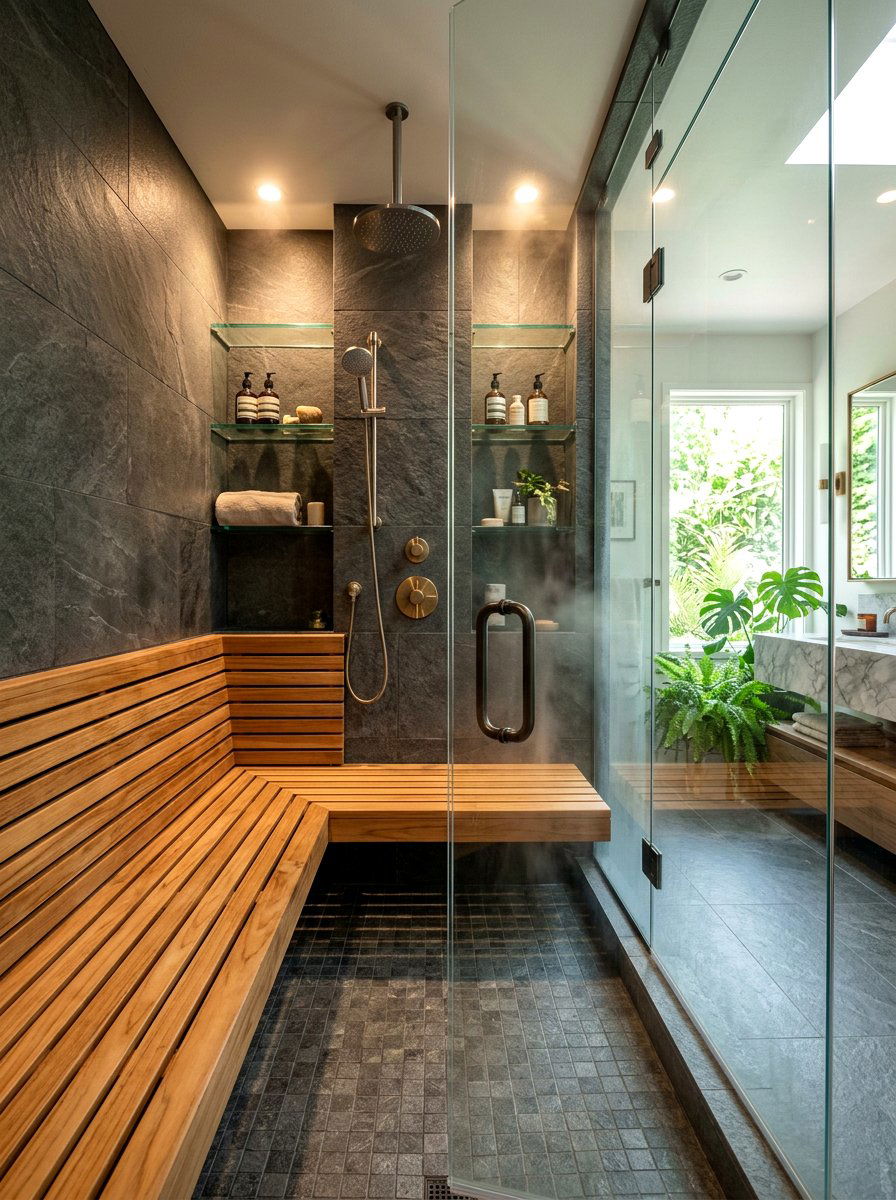 Teak Bench Steam Shower - 30 steam shower bathroom ideas