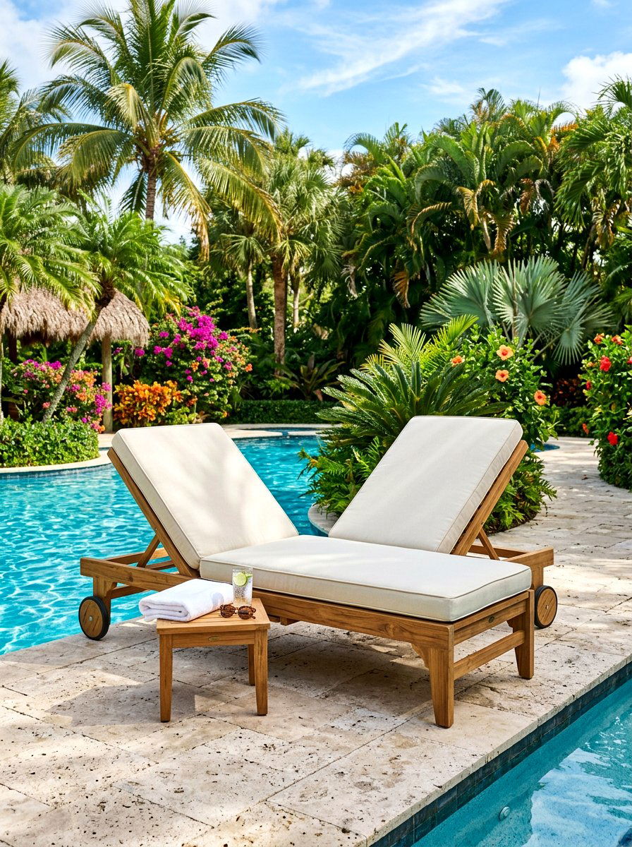 Teak Chaise Lounger - 30 poolside furniture ideas