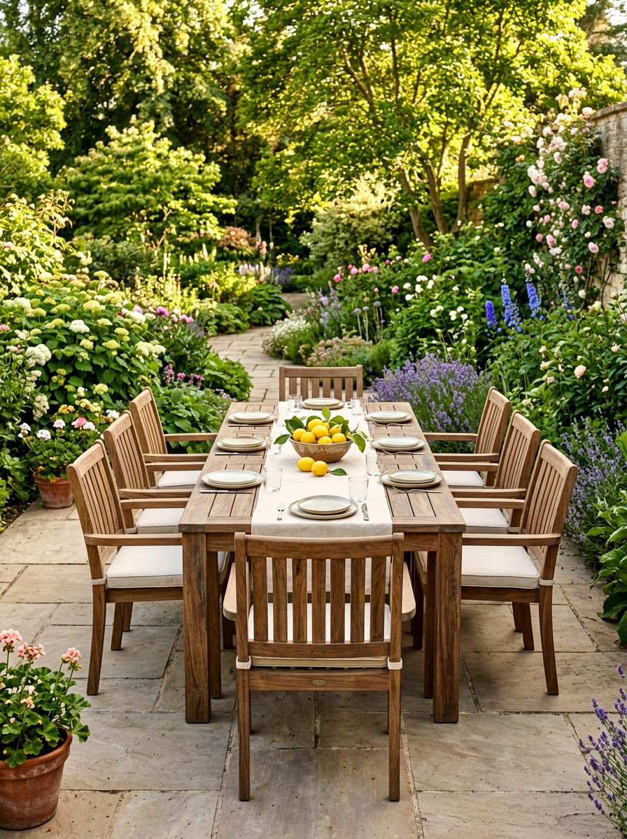 Teak Dining Table Set - 30 Nancy Meyers patio ideas