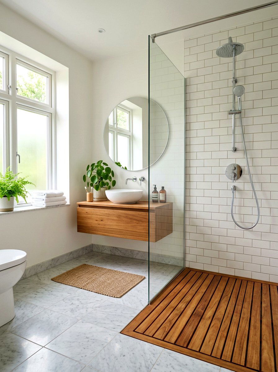Teak Floor Insert - 30 sound bath bathroom ideas