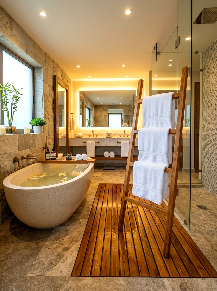 Teak Moisture Resistant Ladder - 30 towel ladder ideas