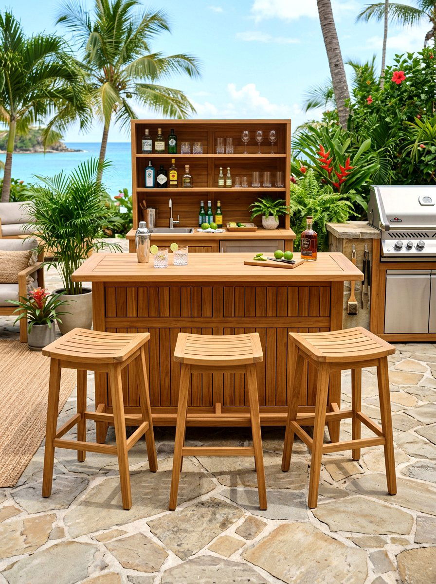 Teak Outdoor Bar - 30 teak patio furniture ideas
