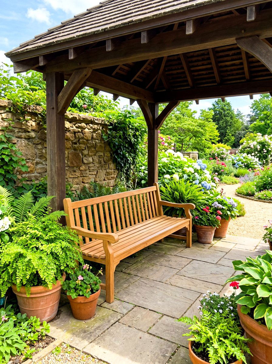 Teak Outdoor Bench - 30 pavilion seating arrangement ideas