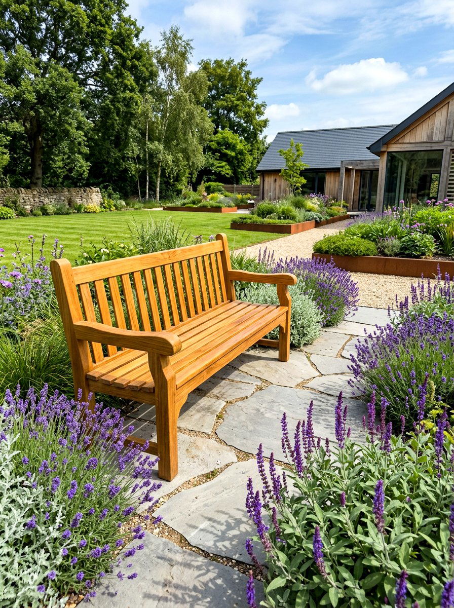 Teak Outdoor Bench - 30 front yard bench ideas