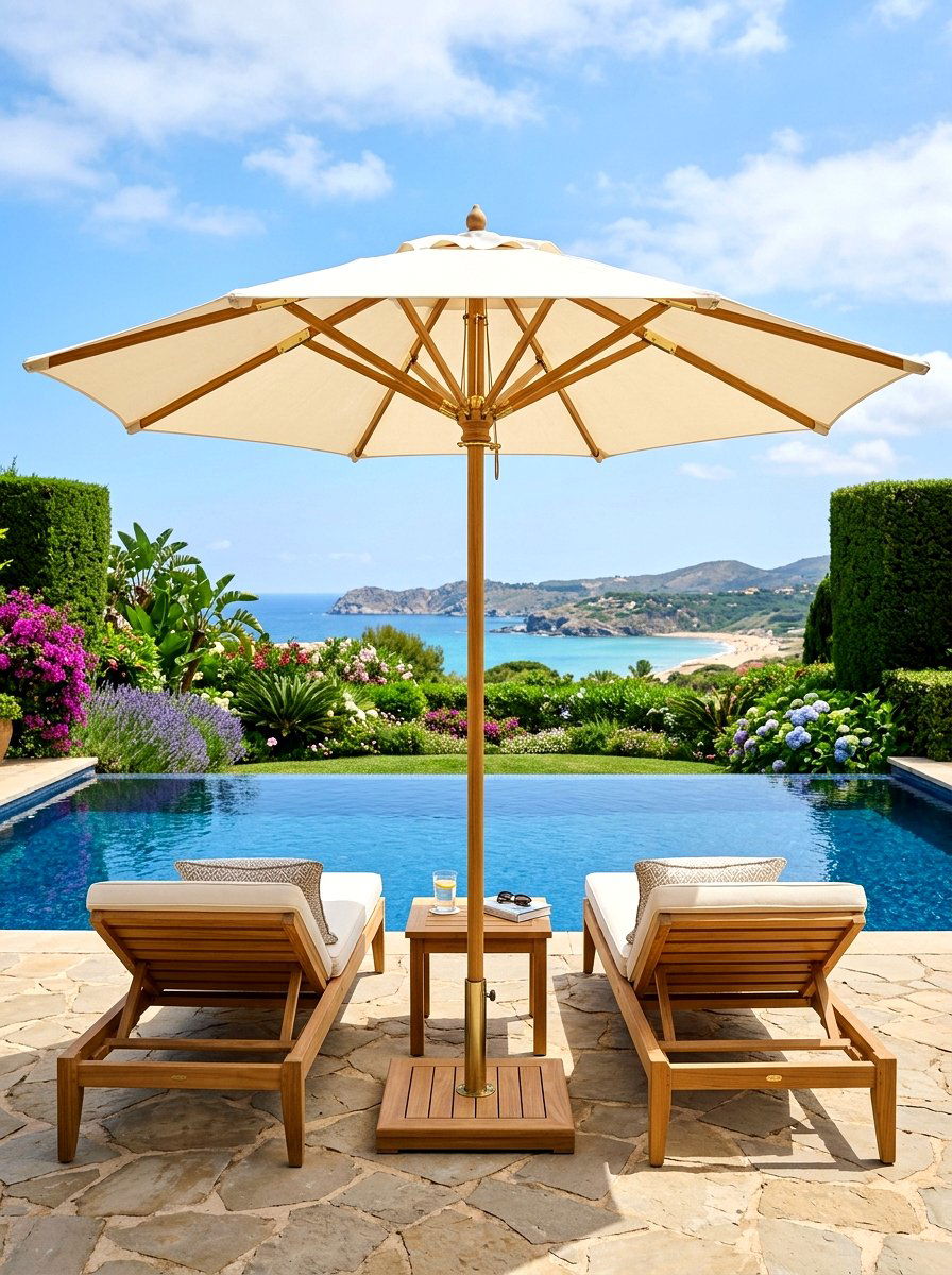 Teak Pool Umbrella - 30 pool umbrella ideas