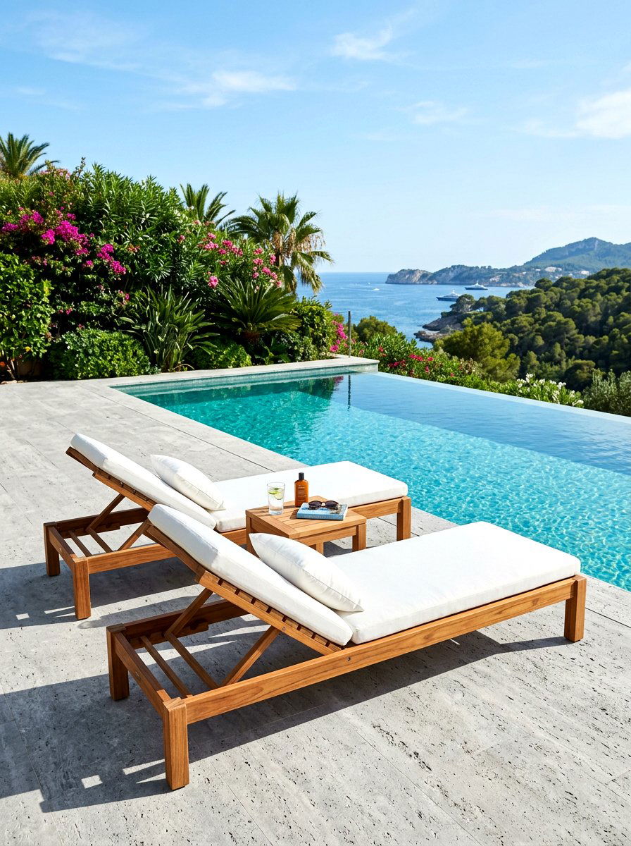 Teak Poolside Lounge Space - 30 luxury sun lounger ideas
