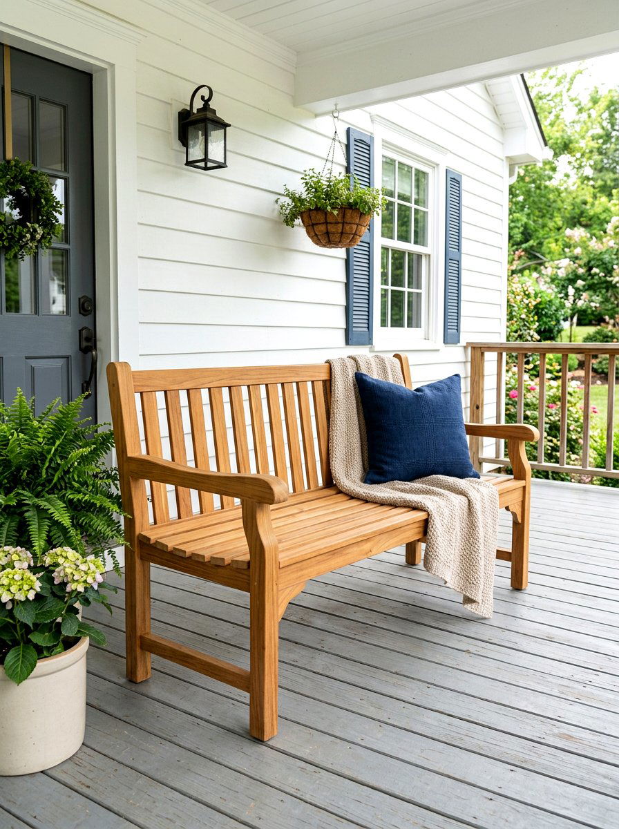 Teak Porch Bench - 30 front stoop styling ideas