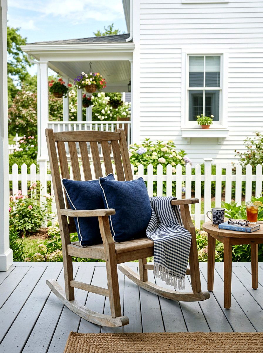 Teak Porch Rocking Chair - 30 coastal prep porch ideas